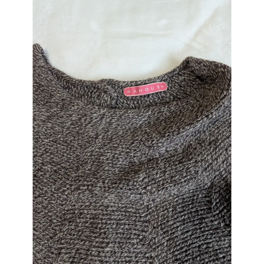 Manoush Knit Cardigan Sweater Pockets Button Front Brown Wool Blend Small‎